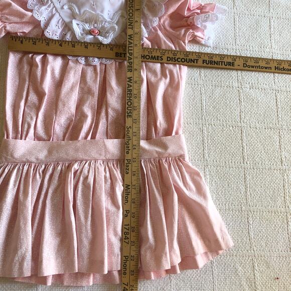 VTG 80s Peaches ’n Cream Pink Lace Ruffle Dress Girls 6 Cottagecore Prairie USA - Picture 13 of 13